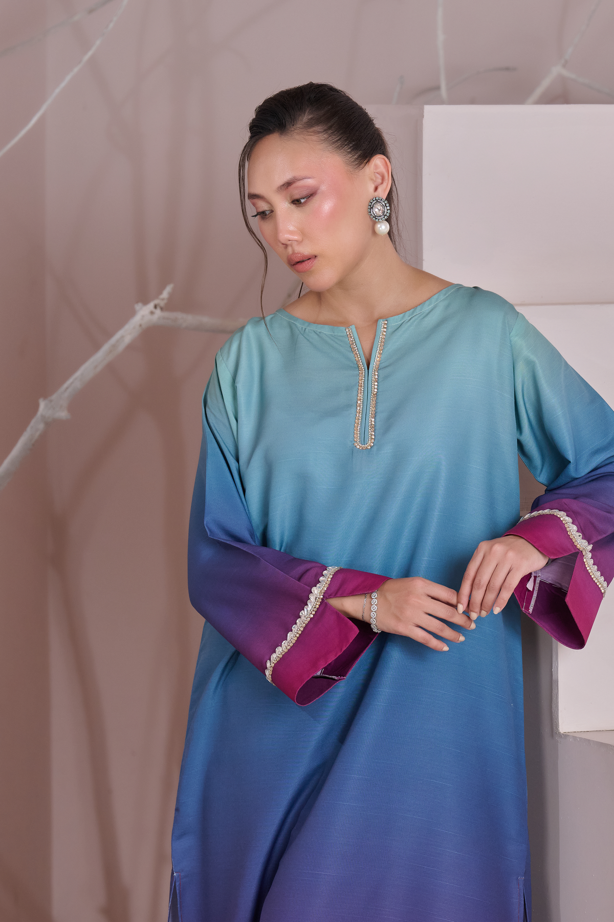 Silk 3Piece Printed Kaftan Set SF-402