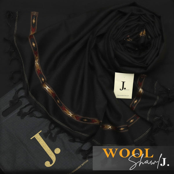 J. Men Wool Shawl Jet Black