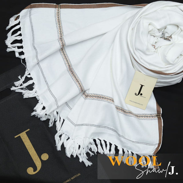J. Men Wool Shawl Pure White