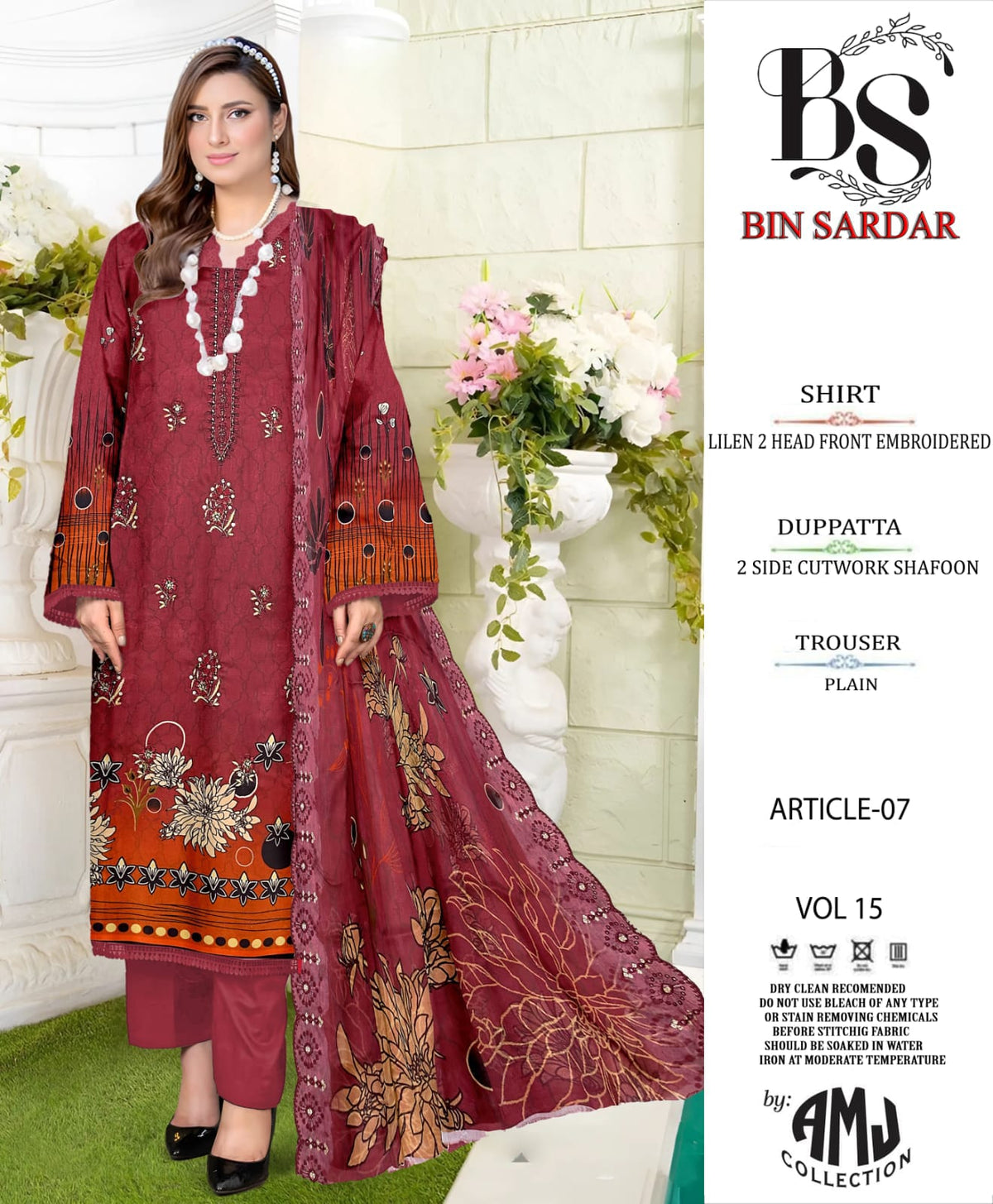 Bin Sardar 2 Head EMB Linen 3Piece Vol-15 (10 Suits Set)