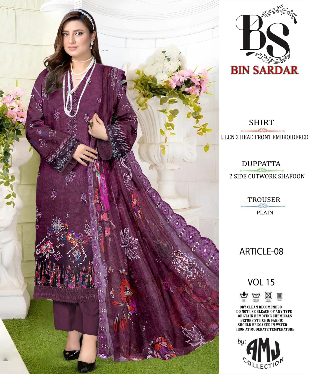 Bin Sardar 2 Head EMB Linen 3Piece Vol-15 (10 Suits Set)