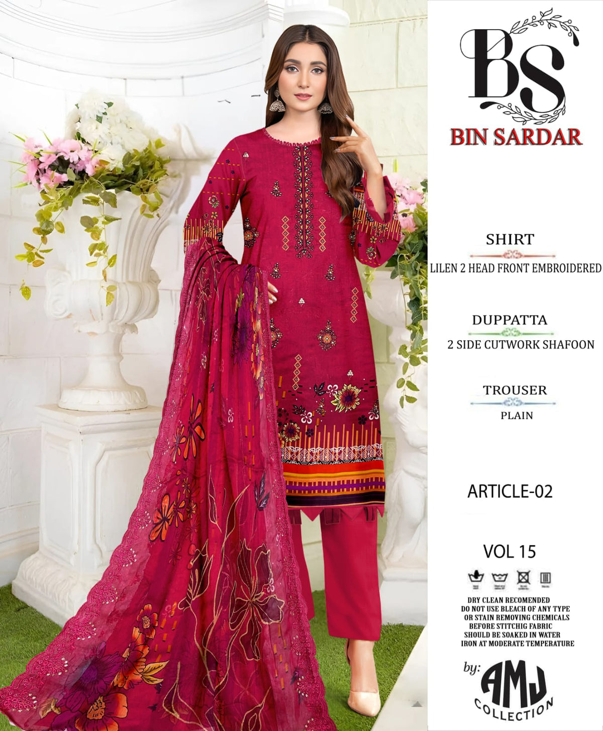 Bin Sardar 2 Head EMB Linen 3Piece Vol-15 (10 Suits Set)