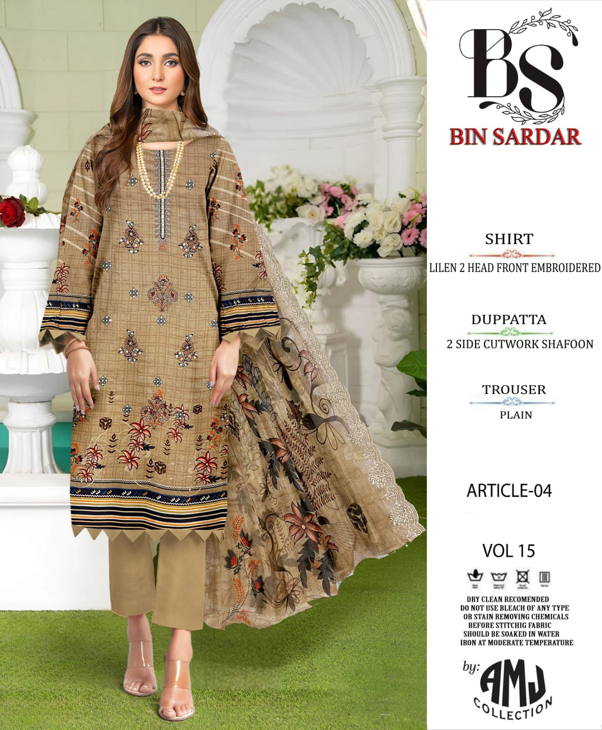 Bin Sardar 2 Head EMB Linen 3Piece Vol-15 (10 Suits Set)