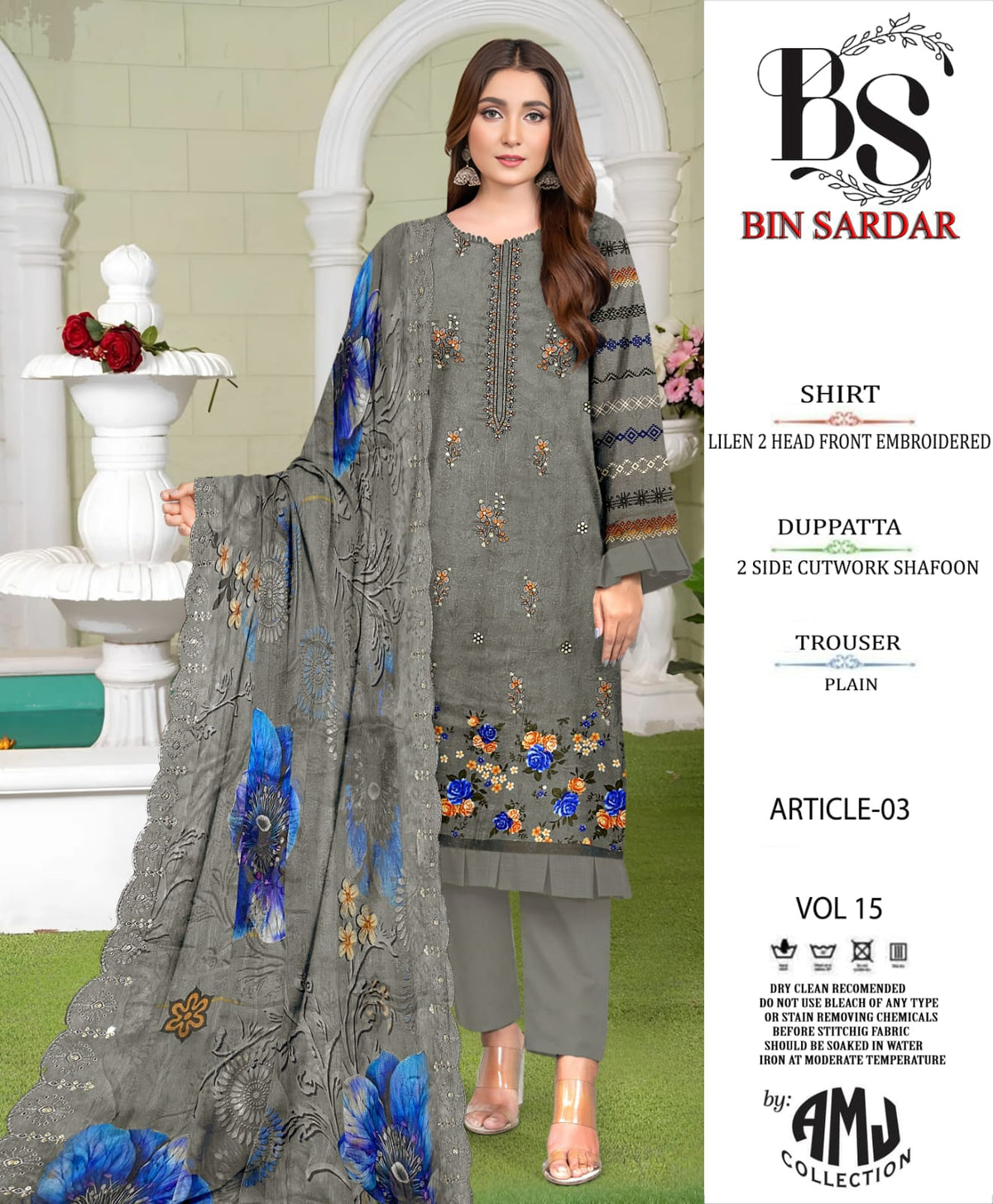 Bin Sardar 2 Head EMB Linen 3Piece Vol-15 (10 Suits Set)