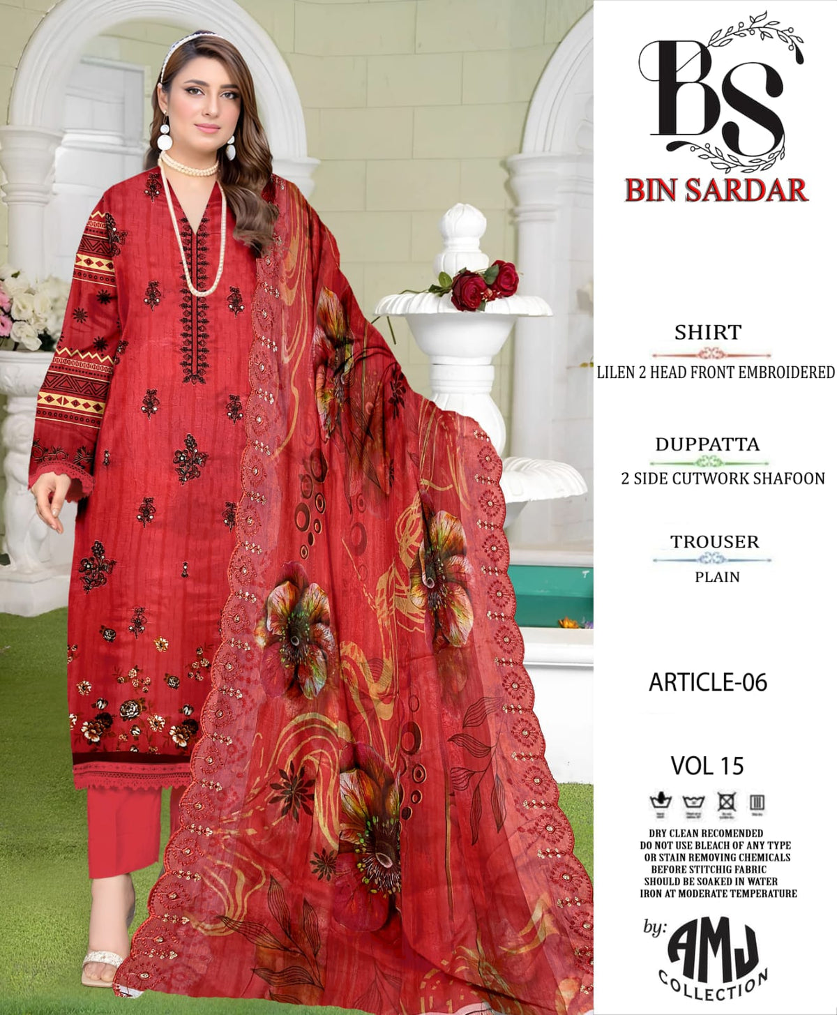 Bin Sardar 2 Head EMB Linen 3Piece Vol-15 (10 Suits Set)