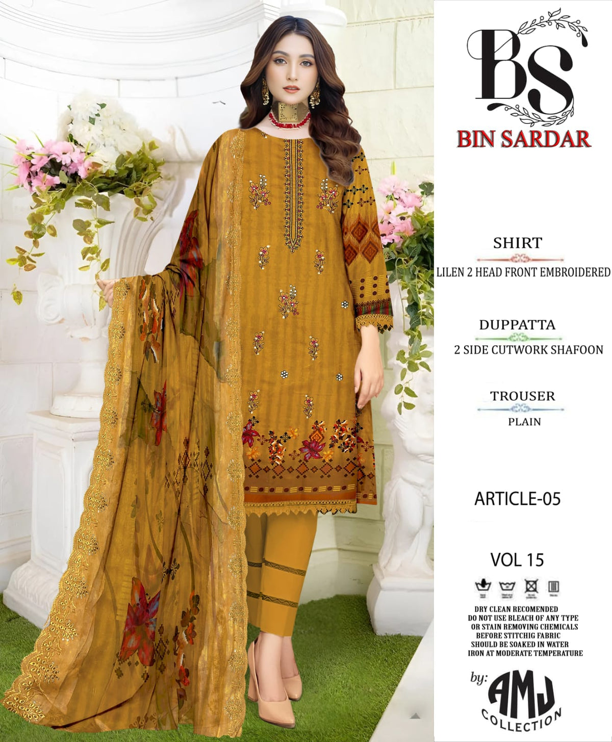 Bin Sardar 2 Head EMB Linen 3Piece Vol-15 (10 Suits Set)