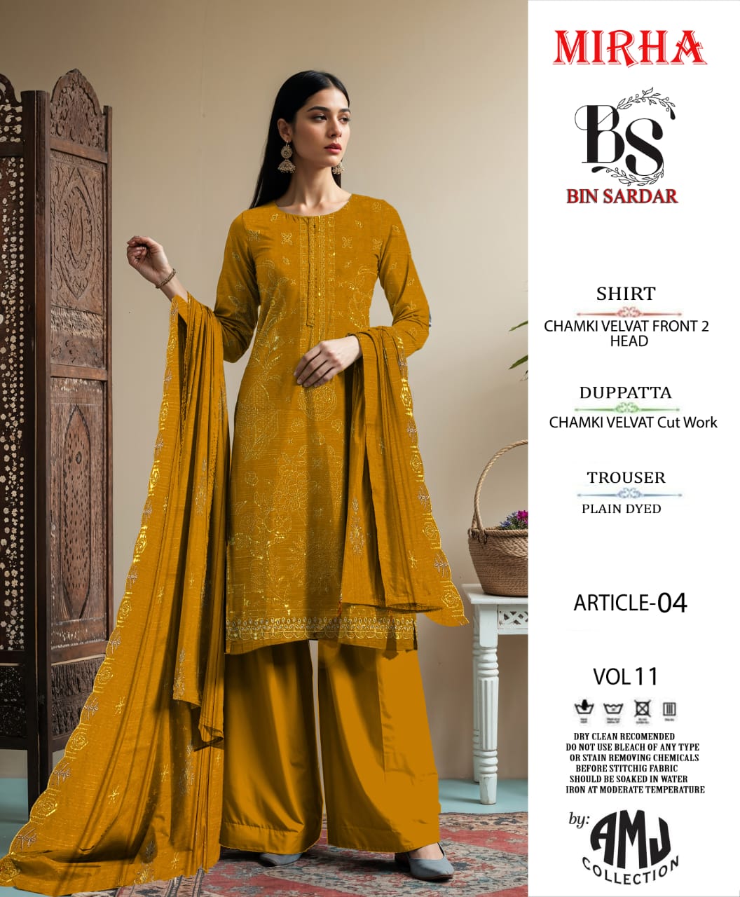Bin Sardar 2 Head EMB Dhanak Velvet Chamki 3Piece Vol-11 (6 Suits Set)