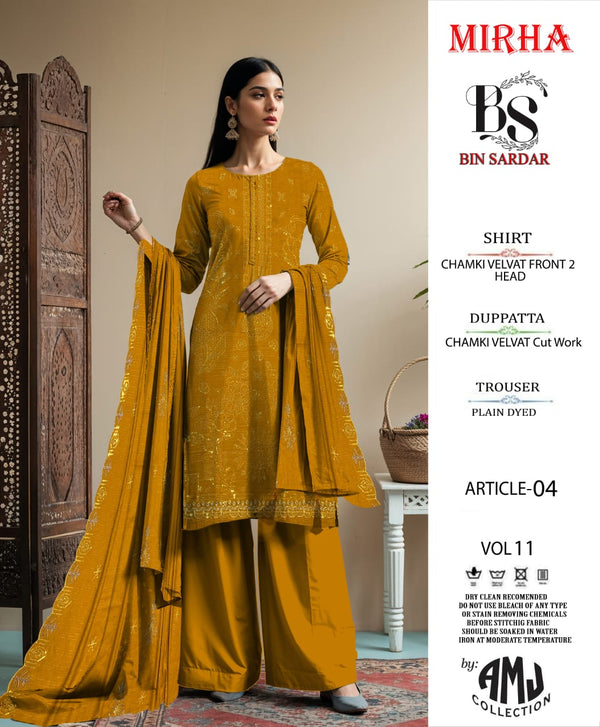 Bin Sardar 2 Head EMB Dhanak Velvet Chamki 3Piece Vol-11 (6 Suits Set)