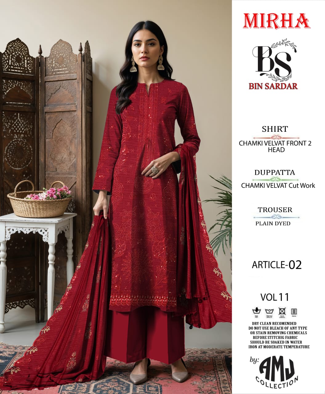 Bin Sardar 2 Head EMB Dhanak Velvet Chamki 3Piece Vol-11 (6 Suits Set)