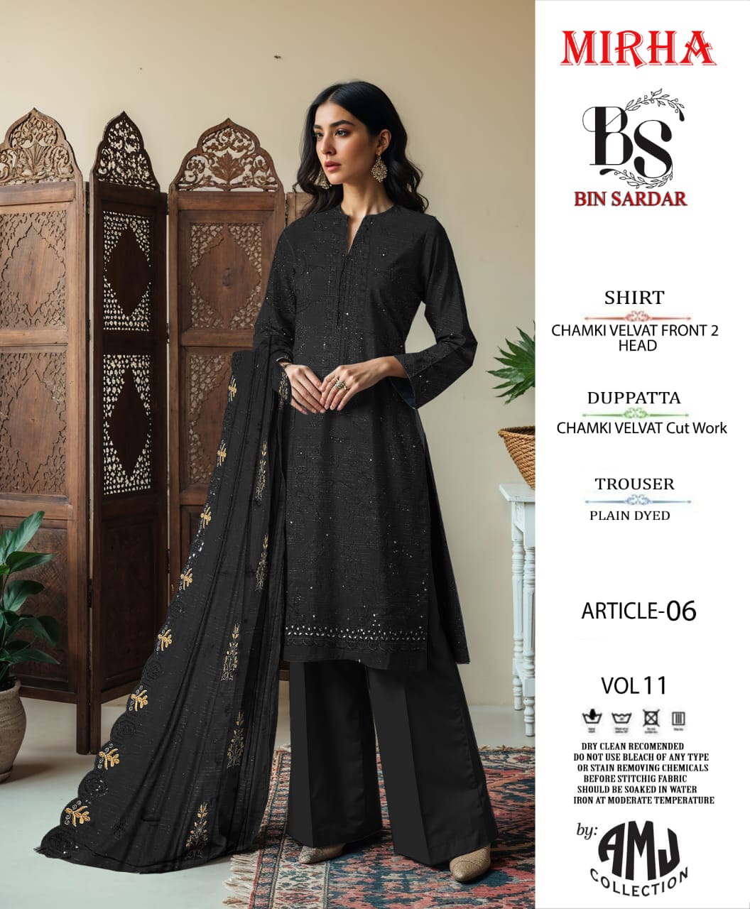 Bin Sardar 2 Head EMB Dhanak Velvet Chamki 3Piece Vol-11 (6 Suits Set)