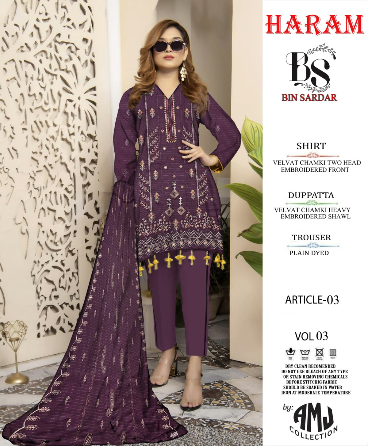 Bin Sardar 2 Head EMB Dhanak Velvet Chamki 3Piece Vol-3 (6 Suits Set)