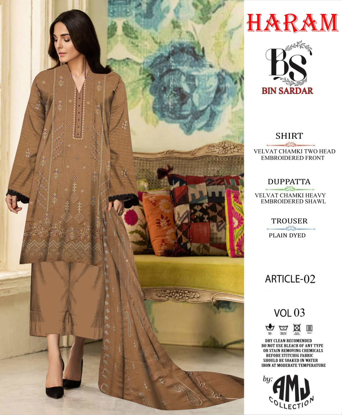 Bin Sardar 2 Head EMB Dhanak Velvet Chamki 3Piece Vol-3 (6 Suits Set)