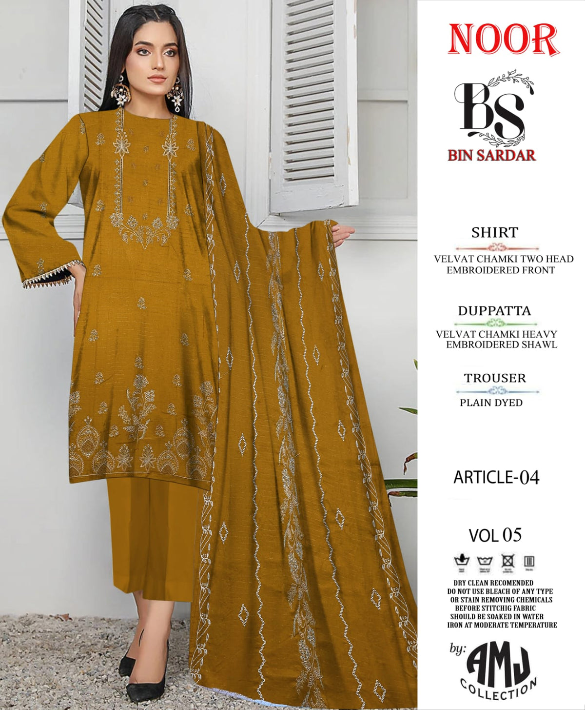 Bin Sardar 2 Head EMB Dhanak Velvet Chamki 3Piece Vol-5 (6 Suits Set)