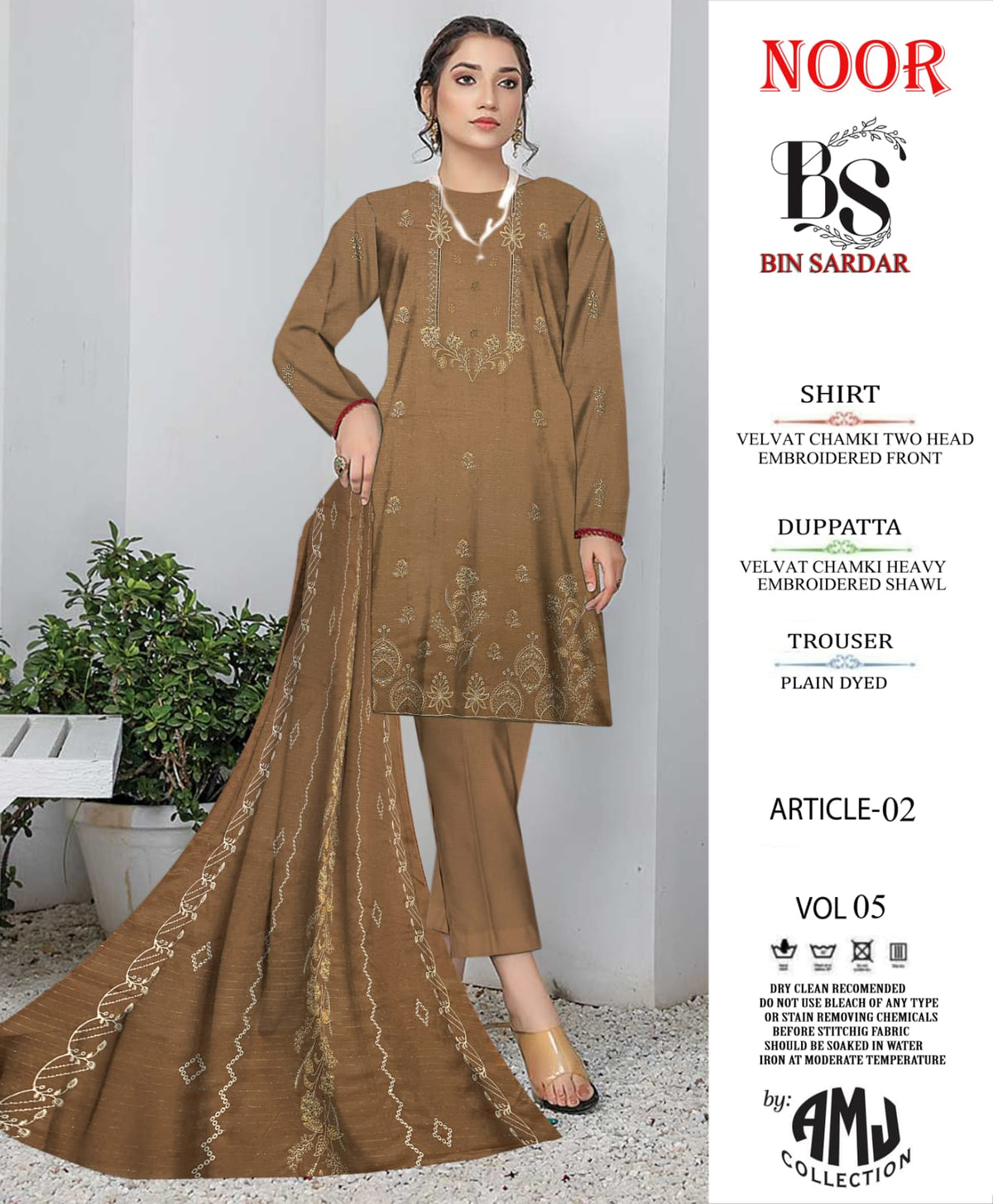 Bin Sardar 2 Head EMB Dhanak Velvet Chamki 3Piece Vol-5 (6 Suits Set)