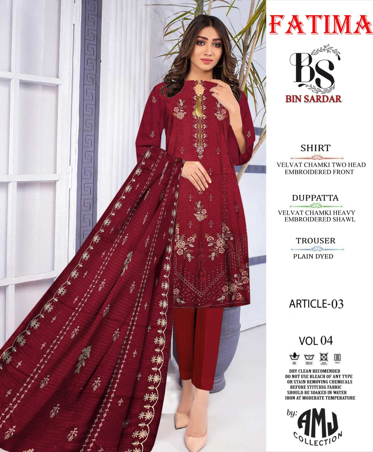 Bin Sardar 2 Head EMB Dhanak Velvet Chamki 3Piece Vol-4 (6 Suits Set)