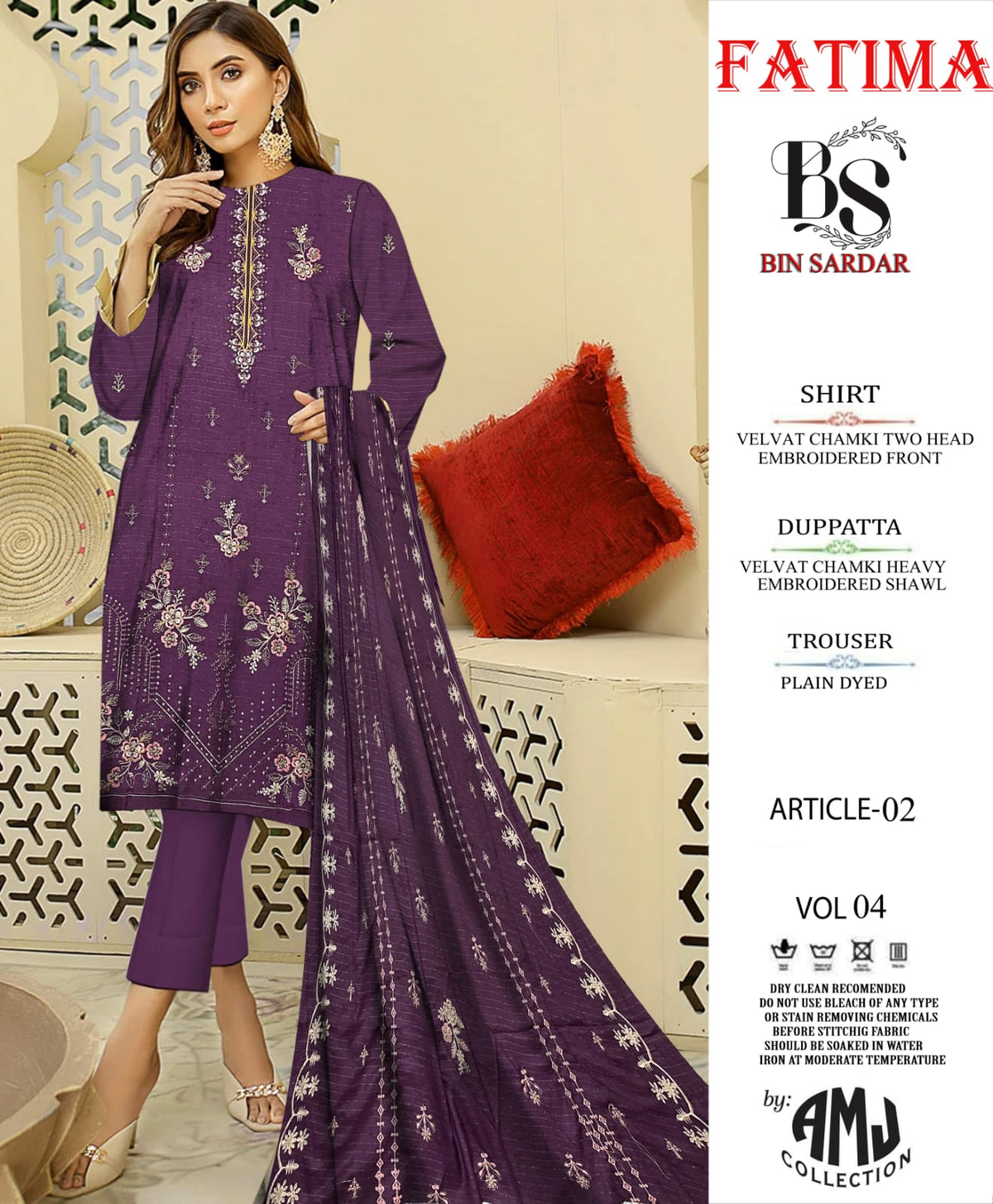 Bin Sardar 2 Head EMB Dhanak Velvet Chamki 3Piece Vol-4 (6 Suits Set)