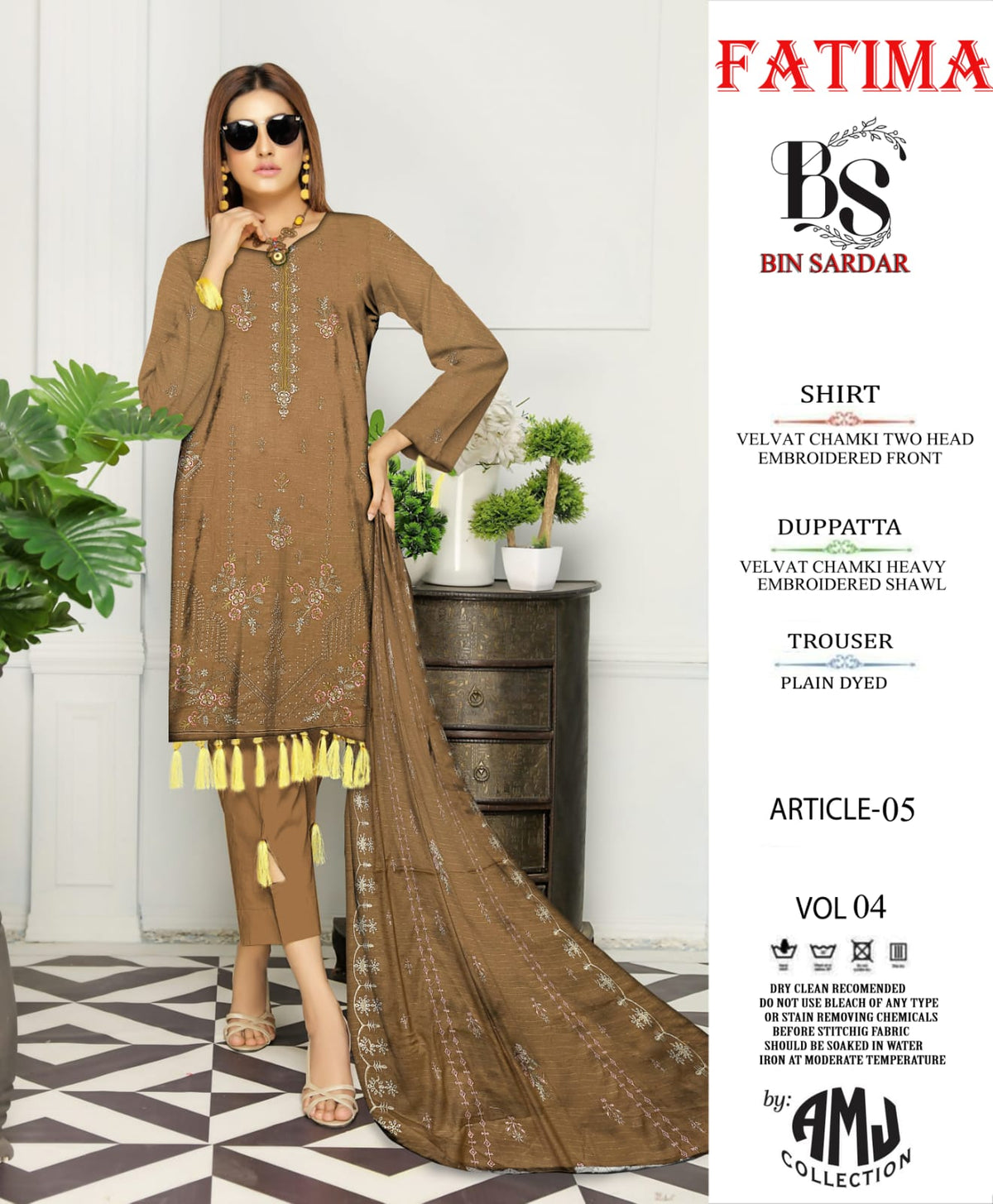 Bin Sardar 2 Head EMB Dhanak Velvet Chamki 3Piece Vol-4 (6 Suits Set)