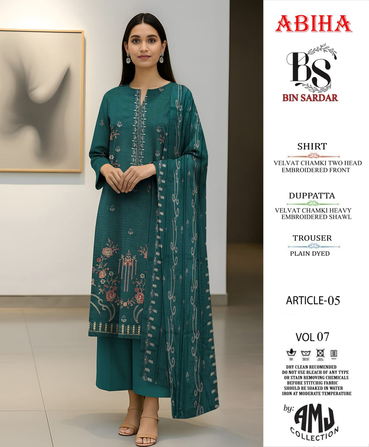 Bin Sardar 2 Head EMB Dhanak Velvet Chamki 3Piece Vol-7 (6 Suits Set)