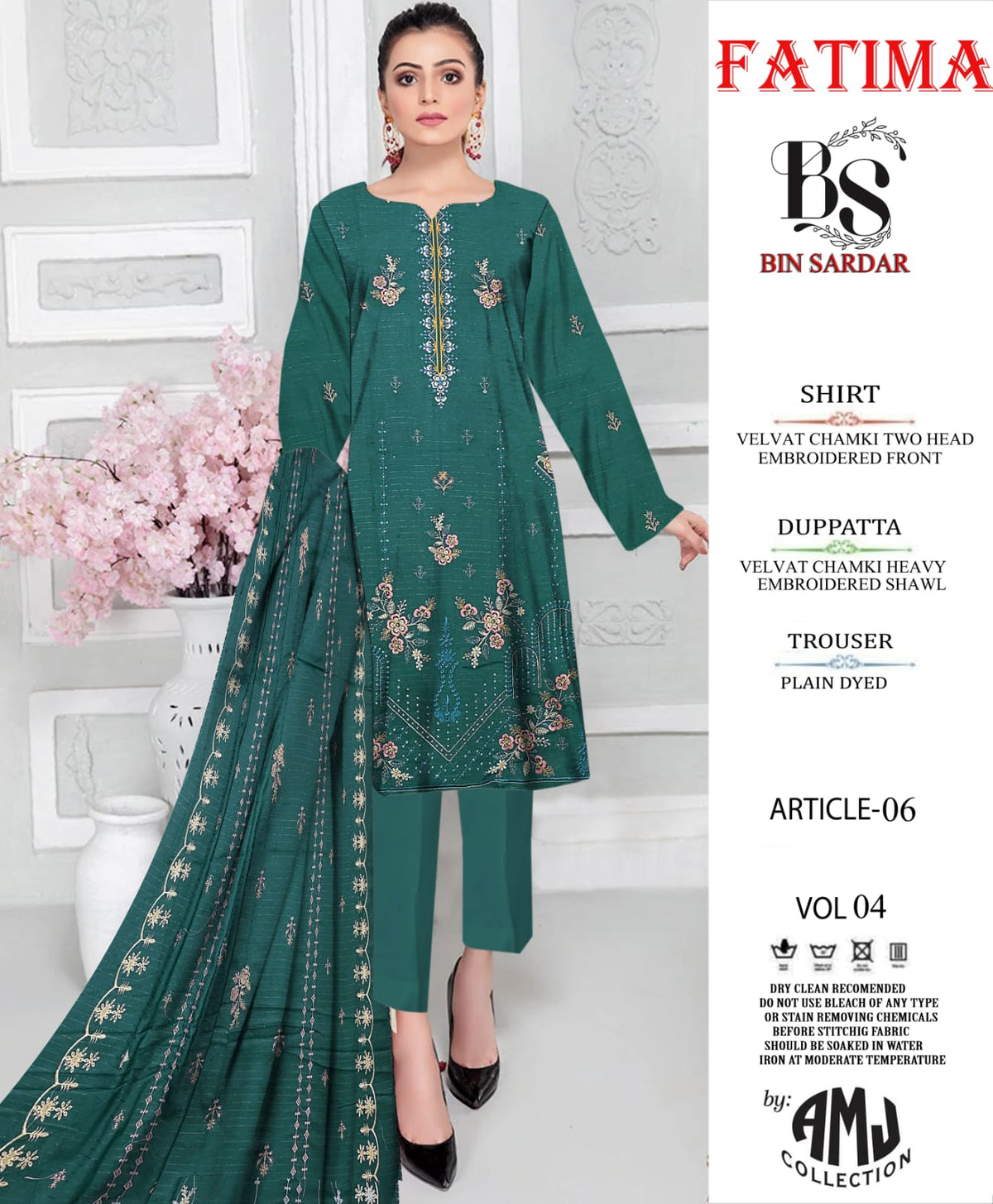 Bin Sardar 2 Head EMB Dhanak Velvet Chamki 3Piece Vol-4 (6 Suits Set)