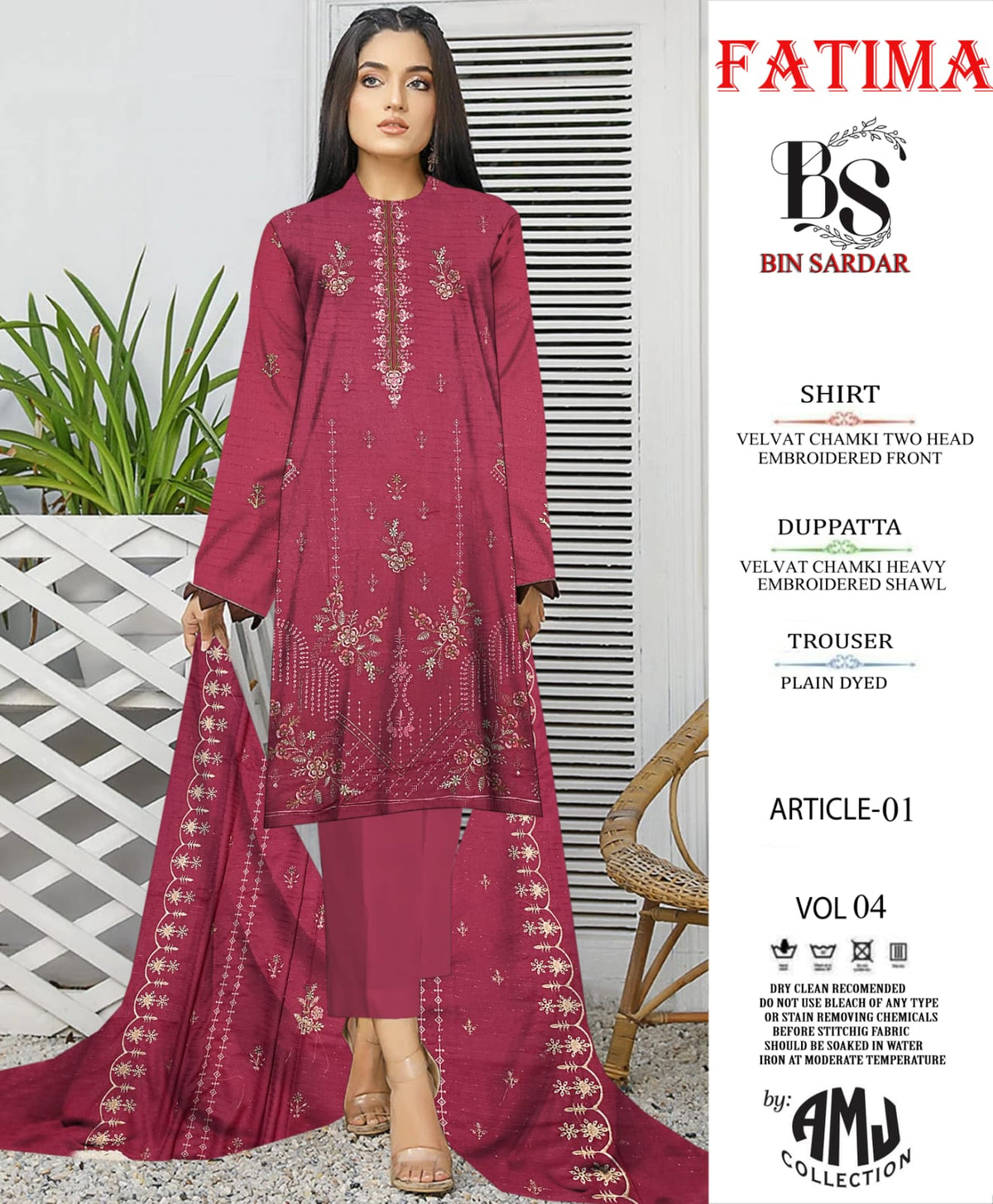 Bin Sardar 2 Head EMB Dhanak Velvet Chamki 3Piece Vol-4 (6 Suits Set)