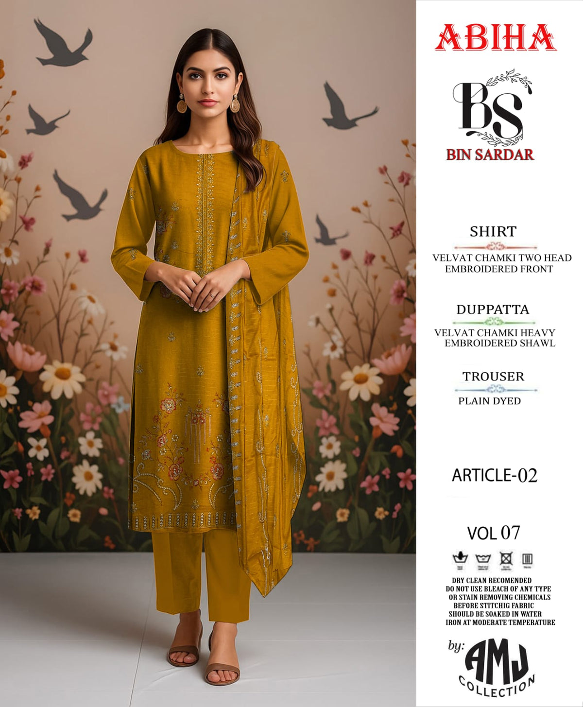 Bin Sardar 2 Head EMB Dhanak Velvet Chamki 3Piece Vol-7 (6 Suits Set)