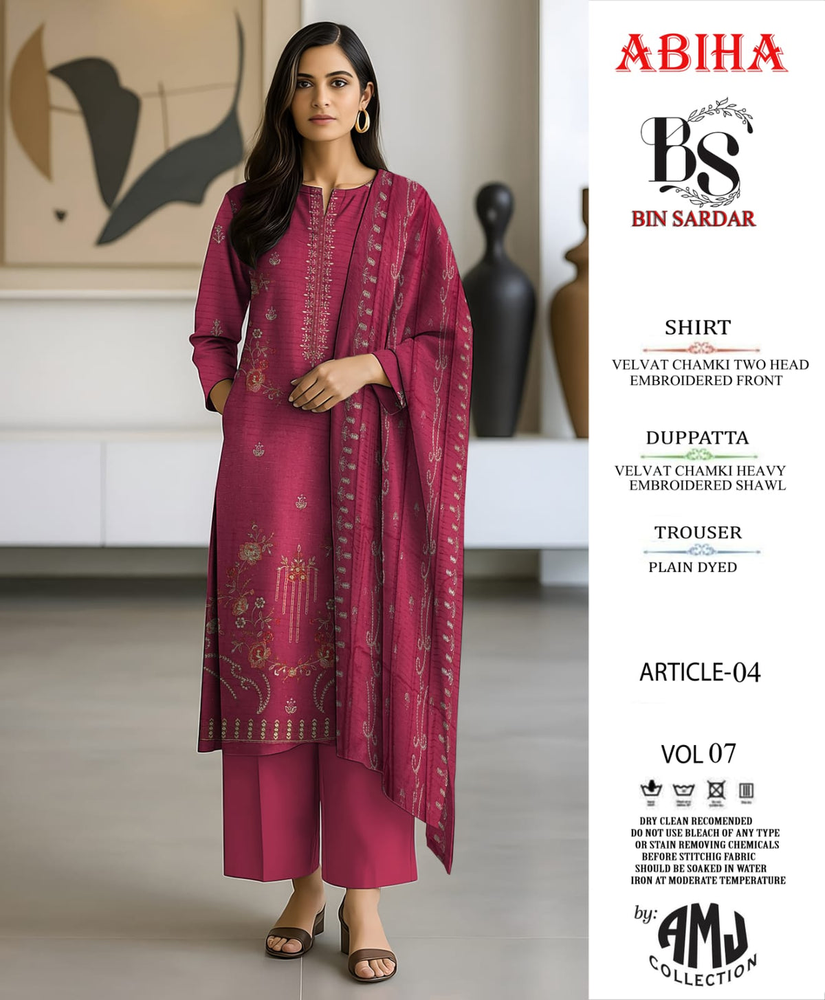 Bin Sardar 2 Head EMB Dhanak Velvet Chamki 3Piece Vol-7 (6 Suits Set)