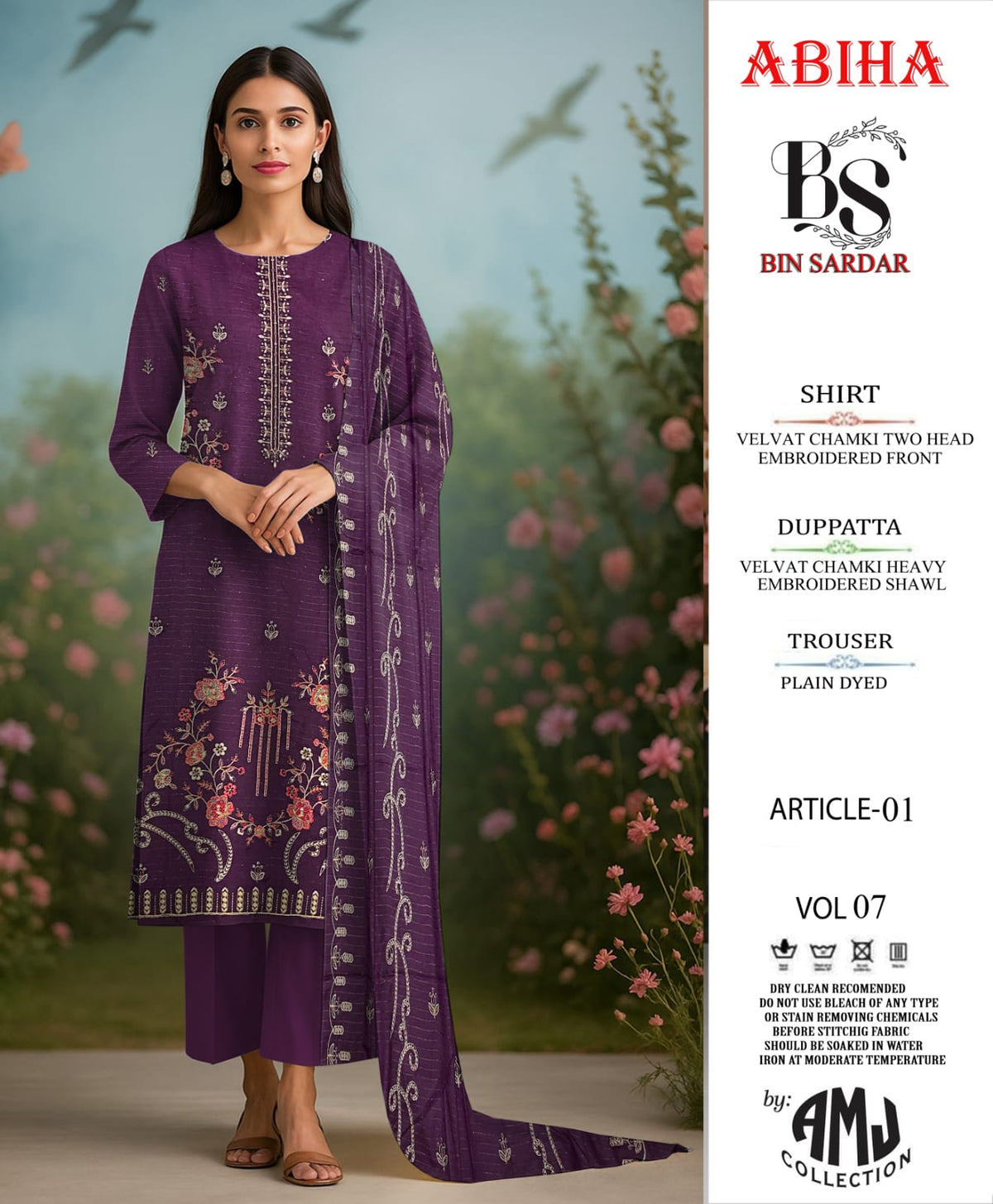 Bin Sardar 2 Head EMB Dhanak Velvet Chamki 3Piece Vol-7 (6 Suits Set)