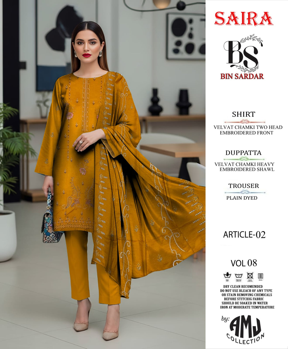 Bin Sardar 2 Head EMB Dhanak Velvet Chamki 3Piece Vol-8 (6 Suits Set)
