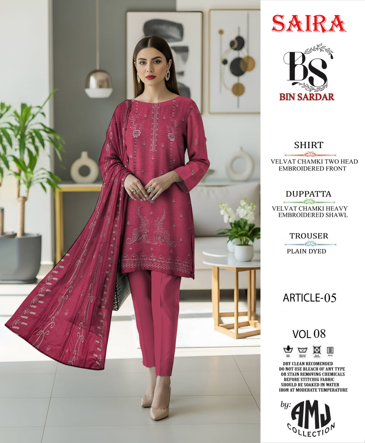 Bin Sardar 2 Head EMB Dhanak Velvet Chamki 3Piece Vol-8 (6 Suits Set)