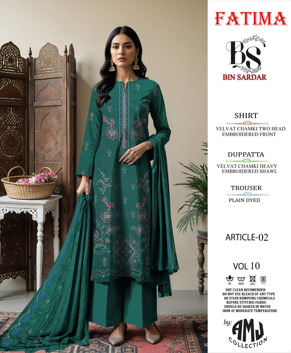 Bin Sardar 2 Head EMB Dhanak Velvet Chamki 3Piece Vol-10 (6 Suits Set)