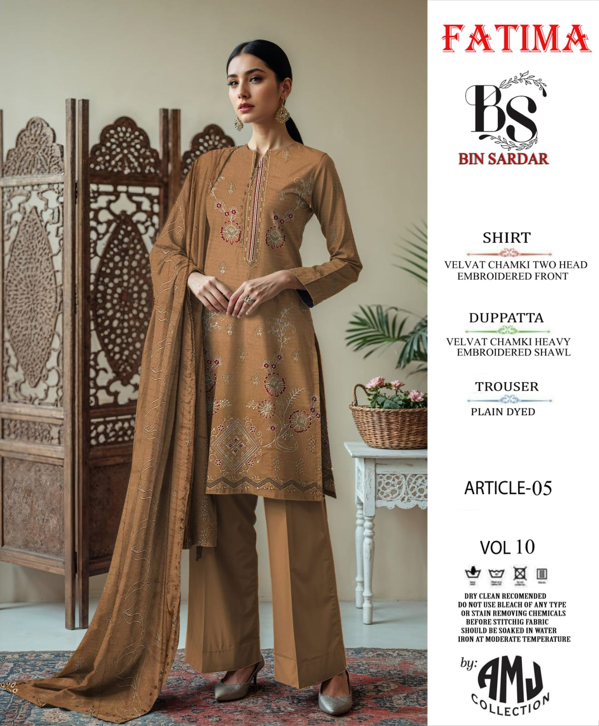 Bin Sardar 2 Head EMB Dhanak Velvet Chamki 3Piece Vol-10 (6 Suits Set)
