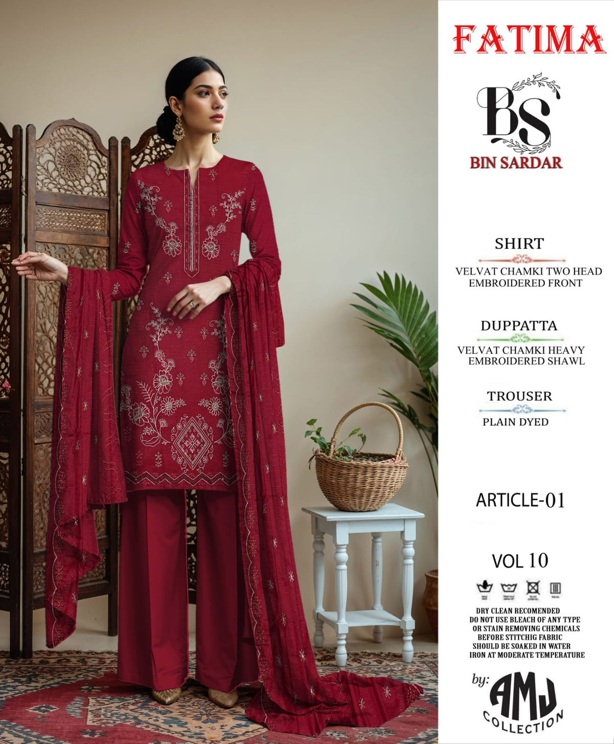 Bin Sardar 2 Head EMB Dhanak Velvet Chamki 3Piece Vol-10 (6 Suits Set)