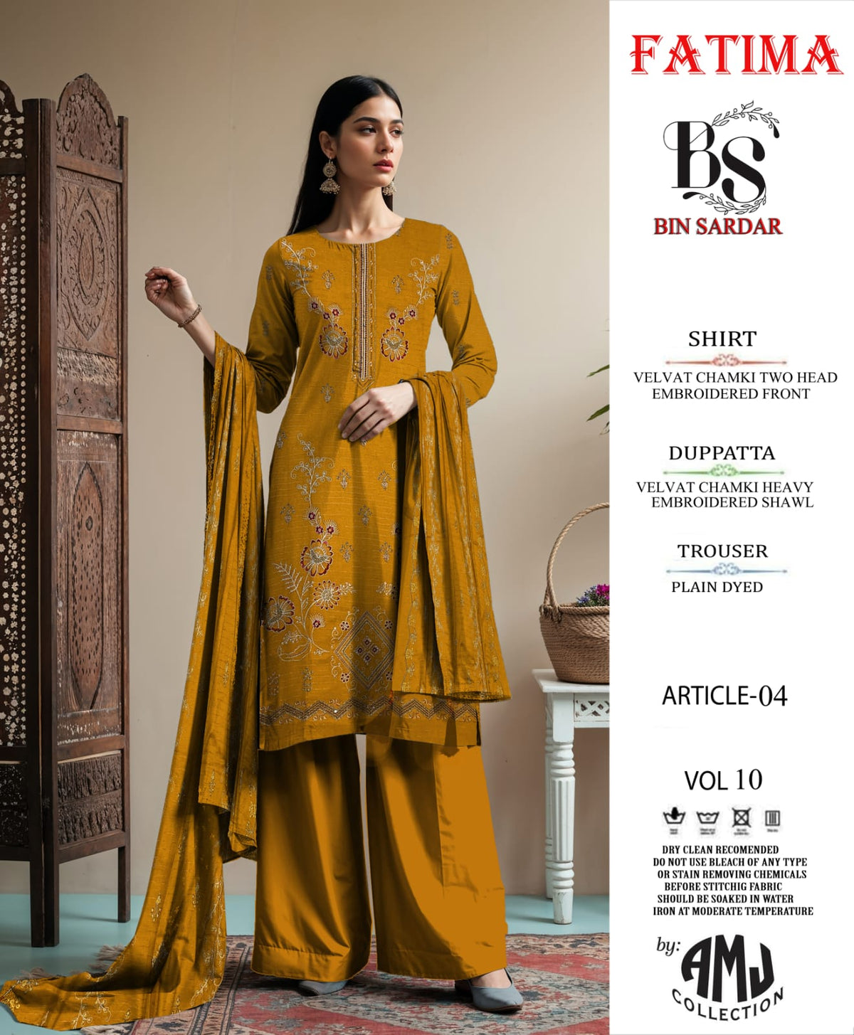 Bin Sardar 2 Head EMB Dhanak Velvet Chamki 3Piece Vol-10 (6 Suits Set)