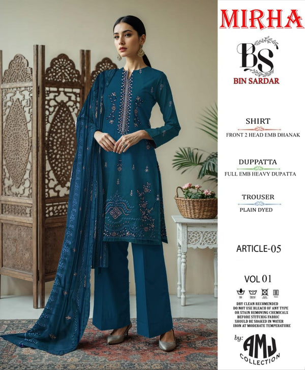 Bin Sardar 2 Head EMB Dhanak 3Piece Vol-1 (6 Suits Set)