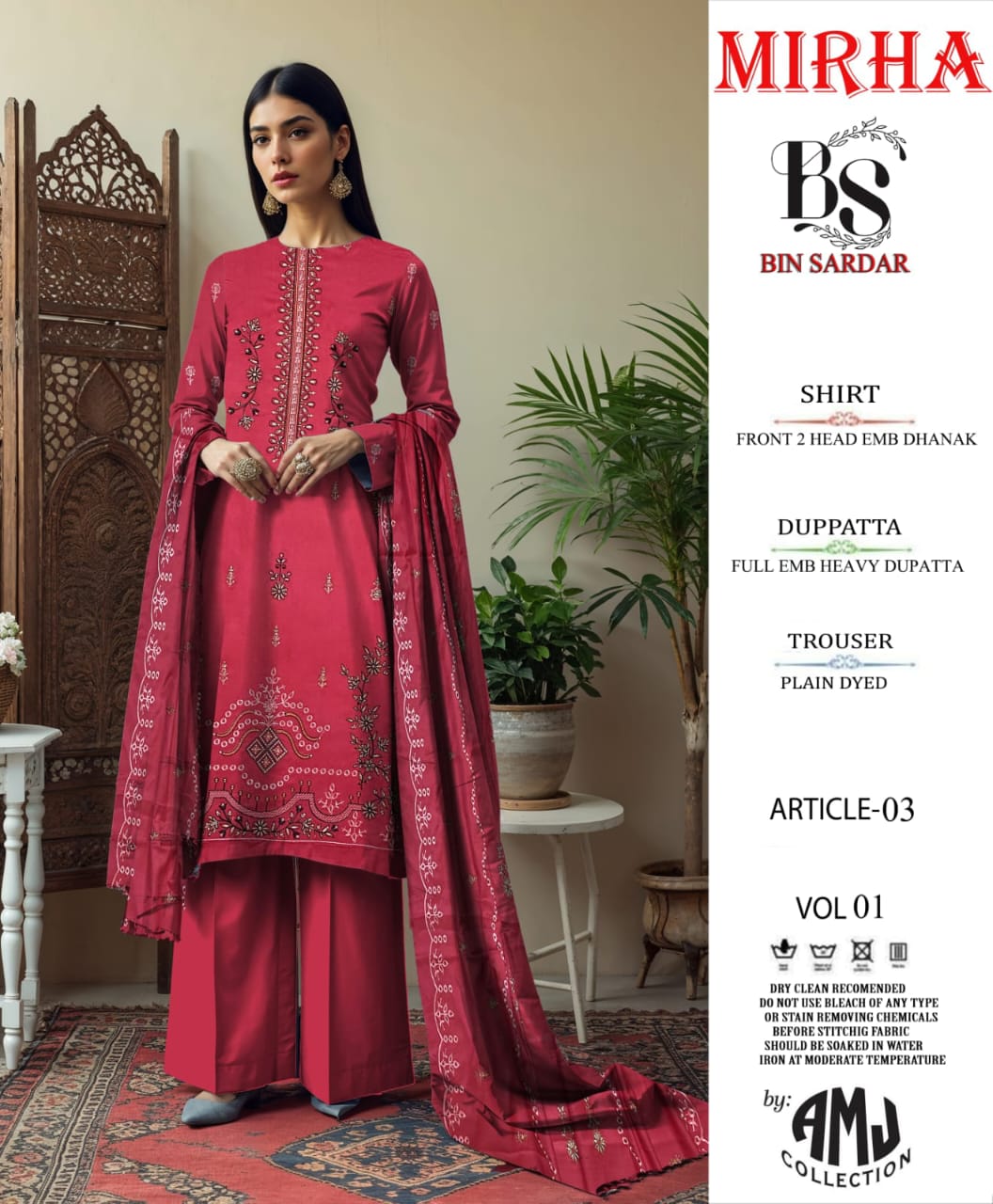 Bin Sardar 2 Head EMB Dhanak 3Piece Vol-1 (6 Suits Set)