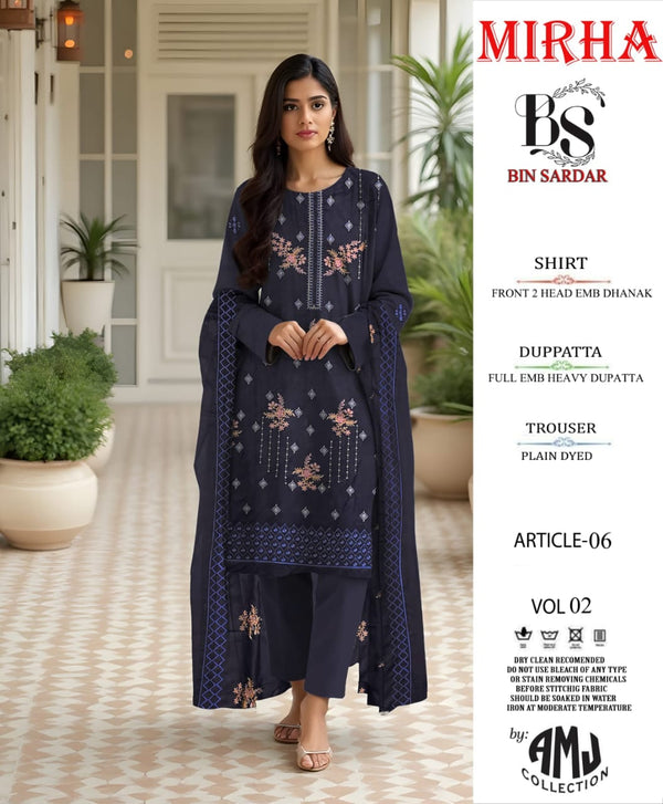 Bin Sardar 2 Head EMB Dhanak 3Piece Vol-2 (6 Suits Set)