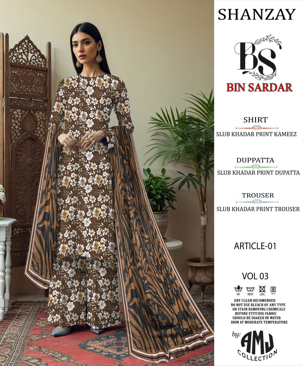 Bin Sardar Printed Slub Khaddar 3Piece Vol-3 (10 Suits Set)