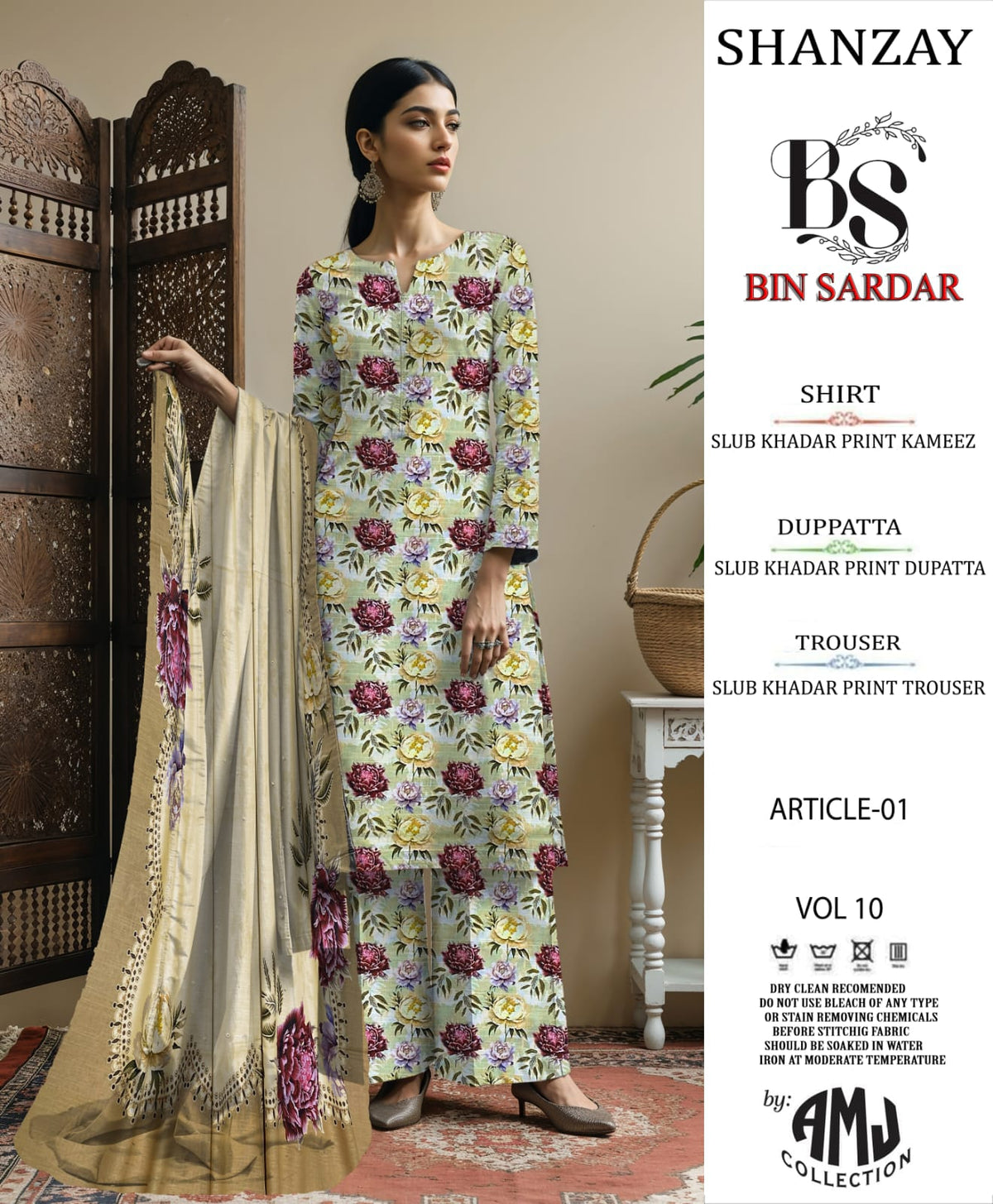 Bin Sardar Printed Slub Khaddar 3Piece Vol-3 (10 Suits Set)