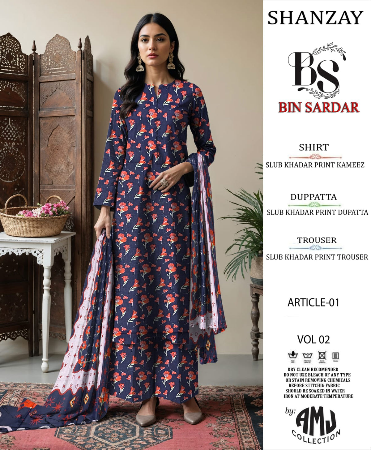 Bin Sardar Printed Slub Khaddar 3Piece Vol-3 (10 Suits Set)