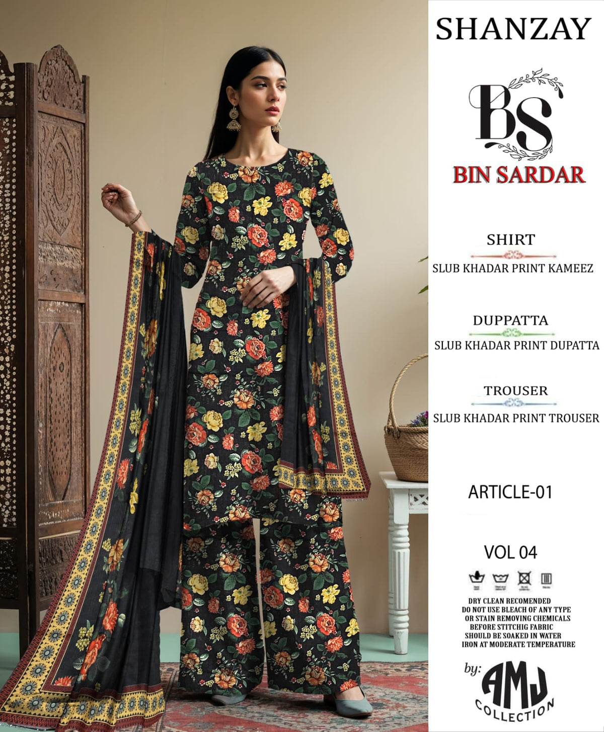 Bin Sardar Printed Slub Khaddar 3Piece Vol-3 (10 Suits Set)