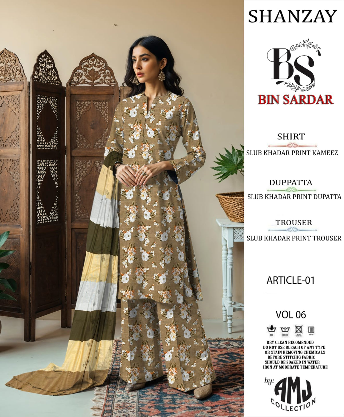 Bin Sardar Printed Slub Khaddar 3Piece Vol-3 (10 Suits Set)