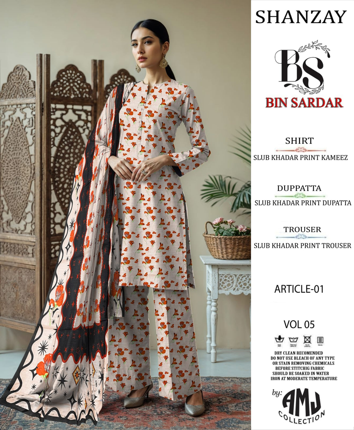 Bin Sardar Printed Slub Khaddar 3Piece Vol-3 (10 Suits Set)