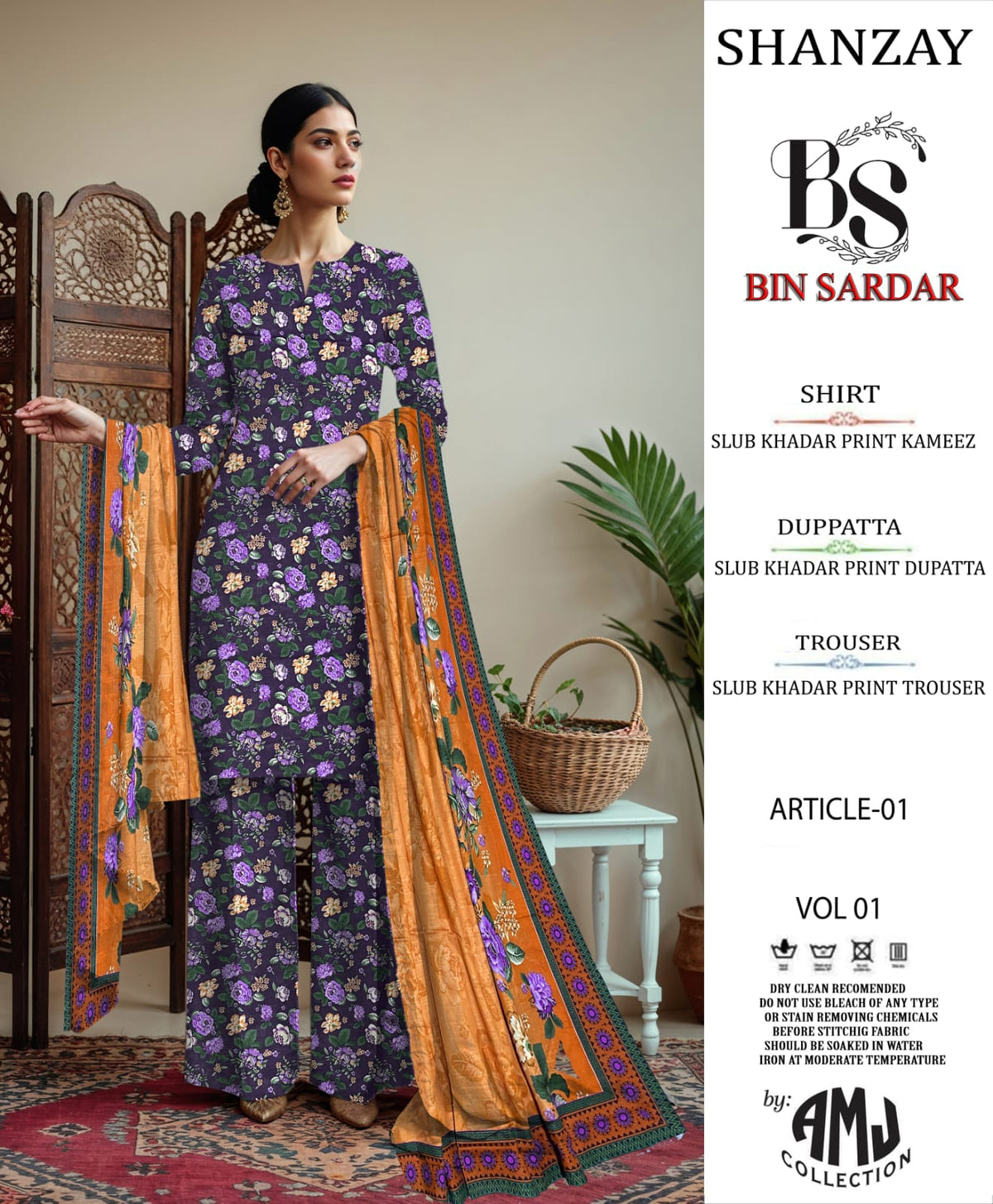 Bin Sardar Printed Slub Khaddar 3Piece Vol-3 (10 Suits Set)