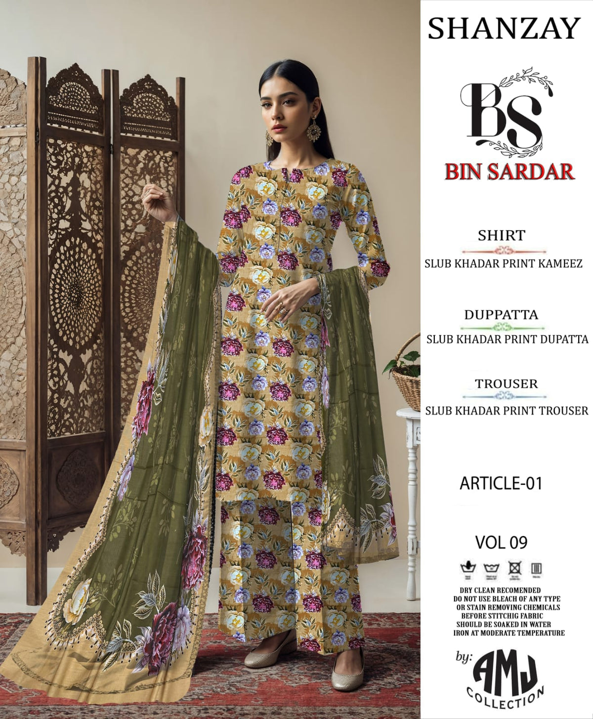 Bin Sardar Printed Slub Khaddar 3Piece Vol-3 (10 Suits Set)