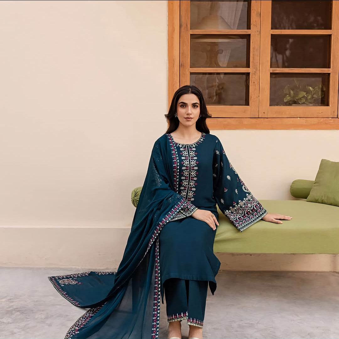 Dhanak Embroidered 3Piece D-001