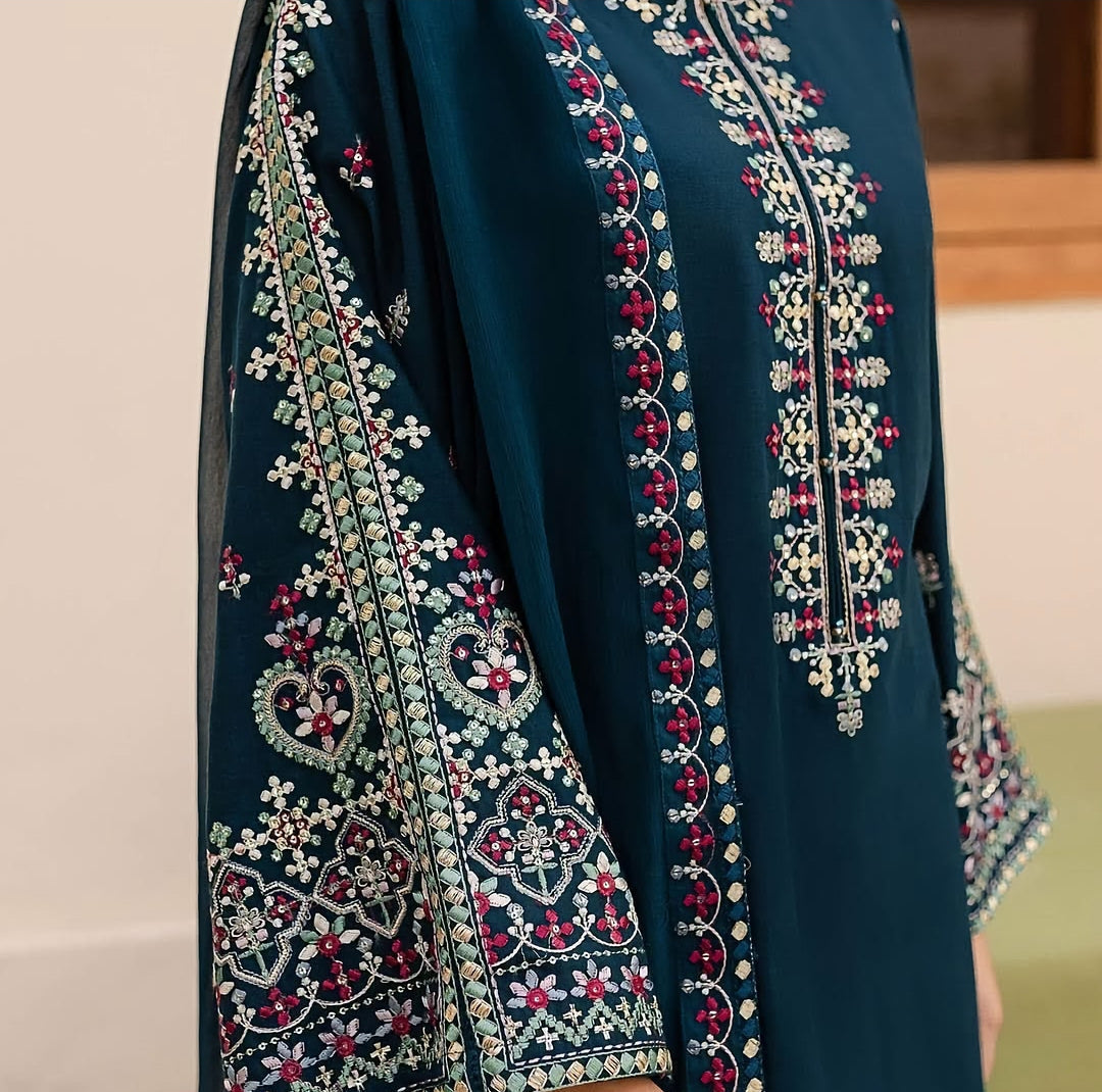 Dhanak Embroidered 3Piece D-001