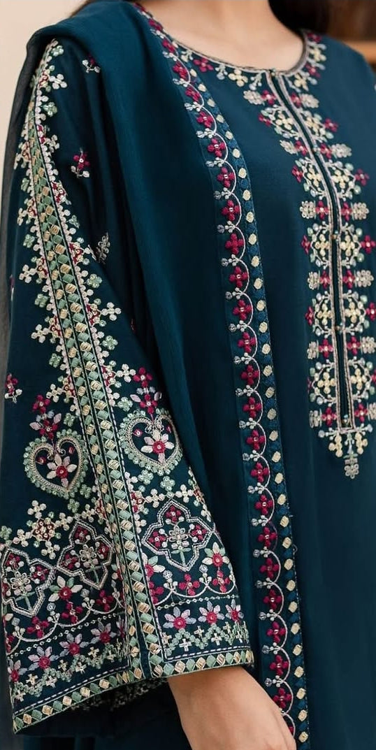 Dhanak Embroidered 3Piece D-001