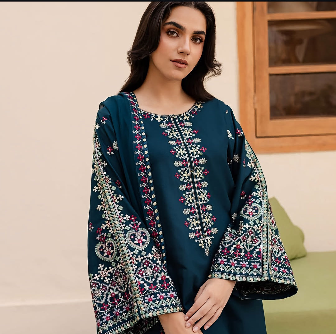 Dhanak Embroidered 3Piece D-001