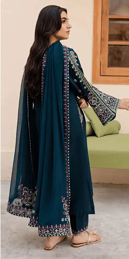 Dhanak Embroidered 3Piece D-001
