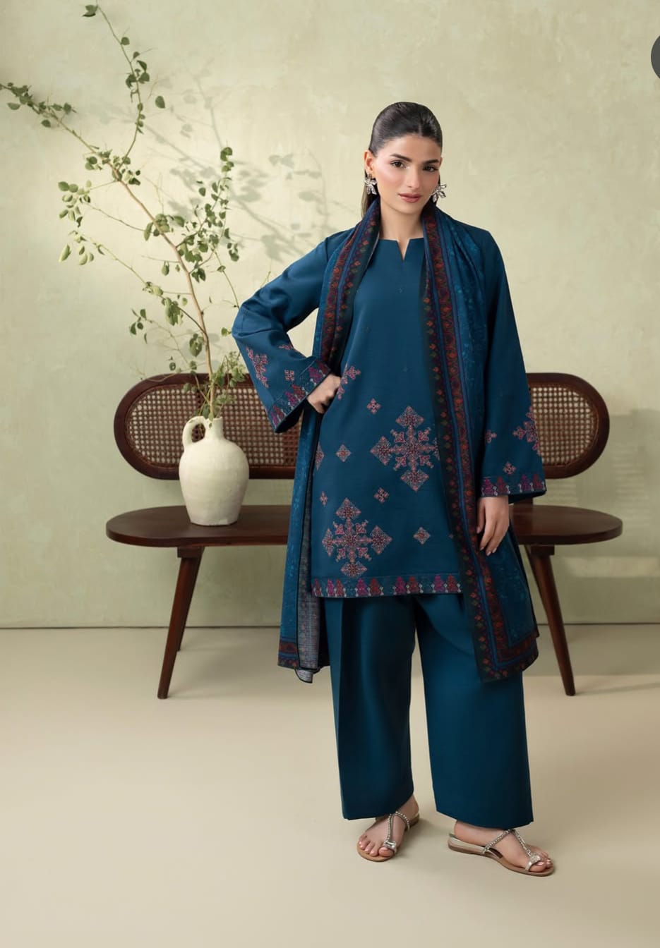 Dhanak Embroidered 3Piece D-003